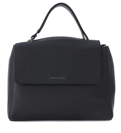 Orciani Black Tumbled Leather Handbag In Nero