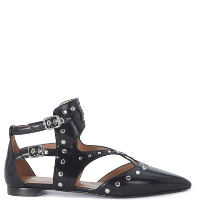 Twinset Twin-set Black Brushed Leather Flat Shoe With Studs In Nero