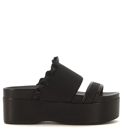 Twinset Wedge Slippers With Double Black Calf Leather Strap In Nero