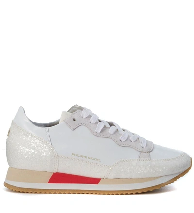 Philippe Model Bright Sneaker In White Pearled Rubber Leather In Bianco