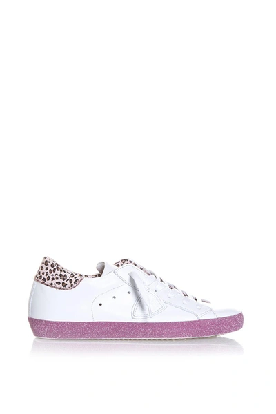 Philippe Model Glitter Sneakers In White/pink