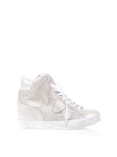 Philippe Model Metallic Leather Sneakers In Sand/white