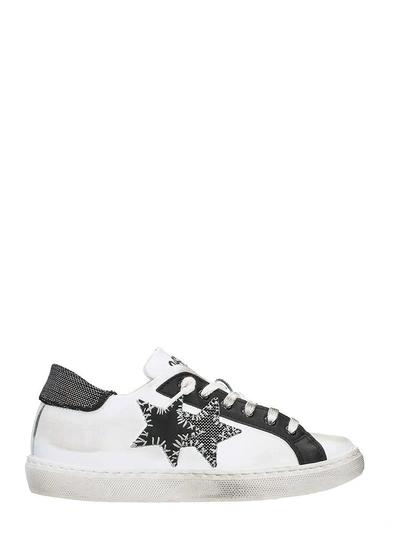 2star Low White Black Perforated Leather Sneakers
