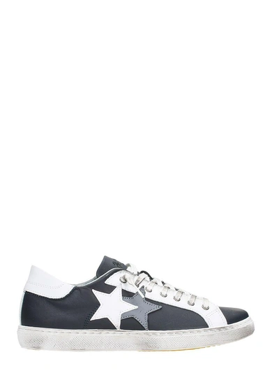 2star Low Star Black Leather Sneakers In Blue