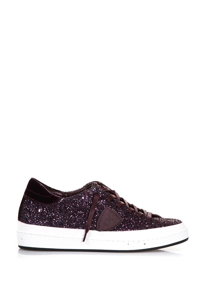 Philippe Model Glittered Leather Low-top Sneakers In Cyclamen