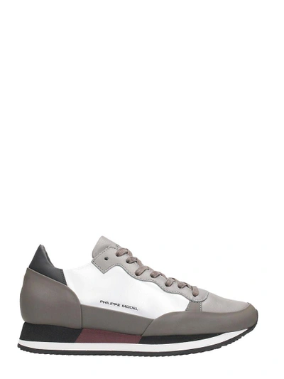 Philippe Model Paradis Beige Leather Sneakers In Silver