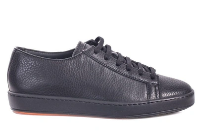 Santoni Sneaker Low In High-quality Leather In Black