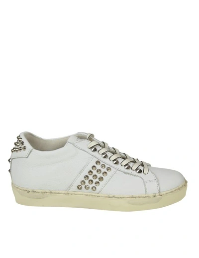Leather Crown Leather Sneakers With Studs In White