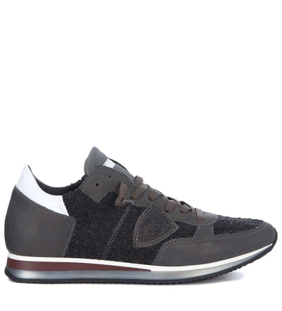 Philippe Model Tropez Sneaker In Grey And Bouclè Leather In Grigio