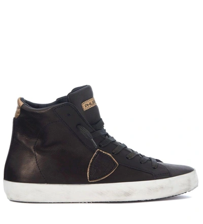 Philippe Model Paris Bronze And Gold Leather Sneaker In Nero