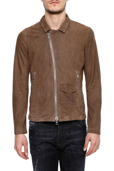 Giorgio Brato Leather Jacket With Shirt Collar In Carrubamarrone