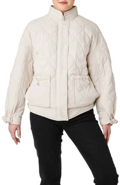 Sanctuary Drawstring Quilted Jacket With Removable Hood In Sand