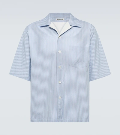 Auralee Convertible-collar Terry-lined Striped Cotton-poplin Shirt In Blue  Stripe | ModeSens