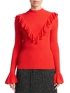 Scripted Ruffle Mockneck Sweater In Bright Red