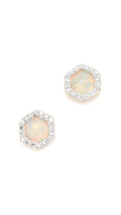 Adina Reyter 14k Gold Opal & Diamond Hexagon Post Earrings