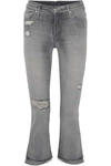 Mother The Insider Crop Distressed High-rise Flared Jeans In Gray