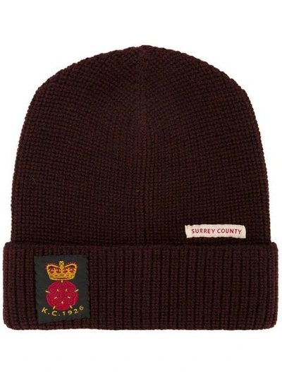 Kent & Curwen Patch Detail Beanie In Red