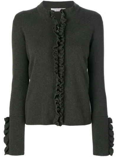 D-exterior Ruffled Detailed Zipped Cardigan In Brown