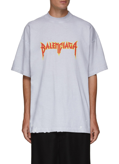 Balenciaga Vintage Metal Logo Cotton Crewneck T-shirt In Grey | ModeSens
