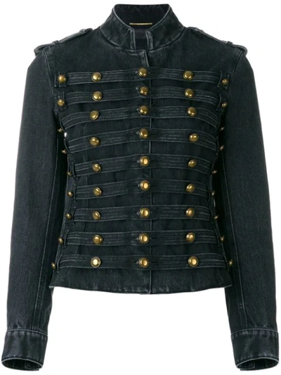 Saint Laurent Officer Military Denim Jacket In Black