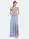 Lovely Dessy Collection Adjustable Strap Wrap Bodice Maxi Dress With Front Slit In Blue