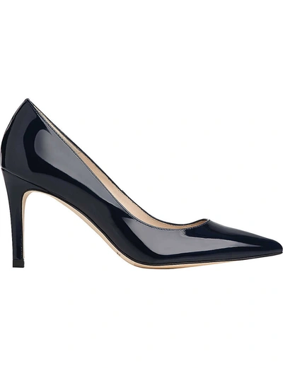 Lk Bennett Floret Pointed Leather Courts In Blu-navy