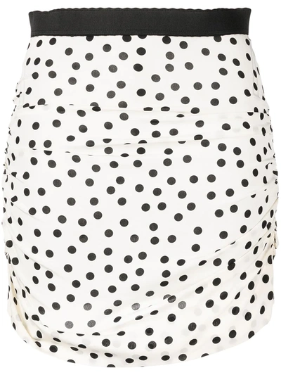 Pre-owned Dolce & Gabbana Polka Dot Gathered Mini-skirt In White