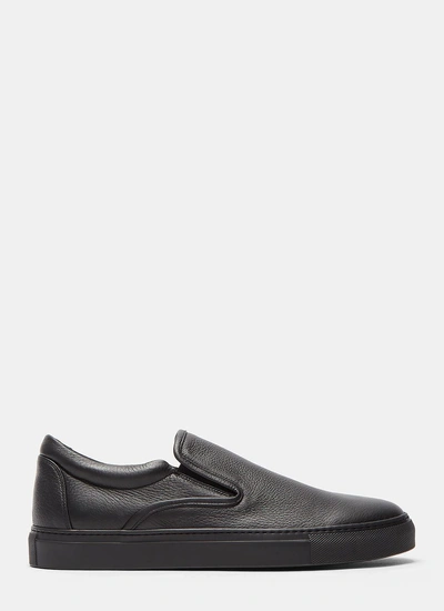 Aiezen Men's Slip-on Grained Leather Sneakers In Black