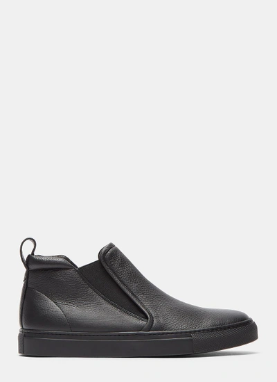 Aiezen Men's High-top Slip-on Grained Leather Sneakers In Black