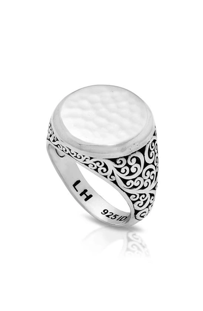 Lois Hill Scroll Hammered Signet Ring In Silver