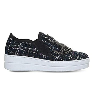 Kurt Geiger Lamont Embellished Woven Trainers In Navy