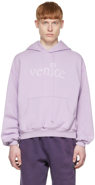 Erl Venice Printed Cotton-blend Jersey Hoodie In Purple