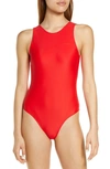 Ganni Recycled Solid Core Recycled Core Solid Sporty Swimsuit In High Risk Red