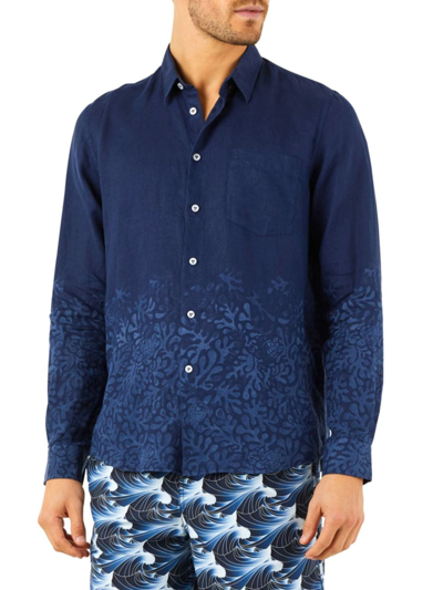 Vilebrequin Tropical Turtles Linen Shirt In Navy Blue