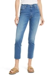 Mother The High Waisted Study Hover Distressed Straight Ankle Jeans In I Wet My Plants