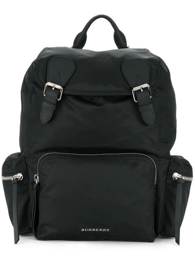Burberry The Medium Leather-trimmed Backpack In Navy