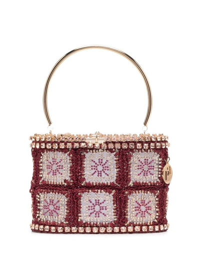 Rosantica Holli Crystal-embellished Crochet Handbag In Gold