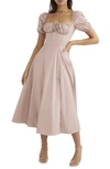 House Of Cb Tallulah Puff Sleeve Midi Dress In Pink