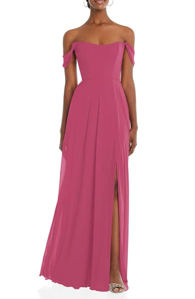 After Six Off The Shoulder Evening Gown In Tea Rose