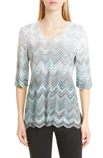Misook Chevron Stripe Tunic Sweater In Neutral