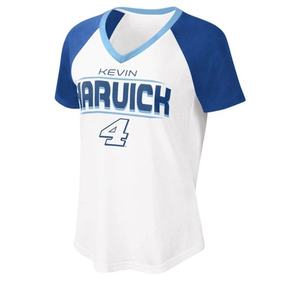 G-iii 4her By Carl Banks Women's  White, Blue Kevin Harvick Overtime V-neck T-shirt In White,blue