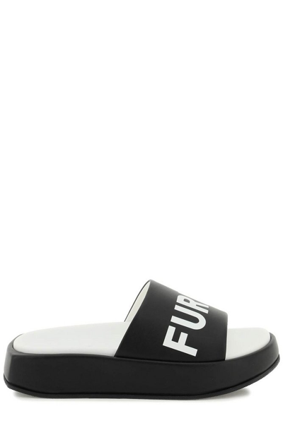 Furla Logo-print Leather Slides In Black