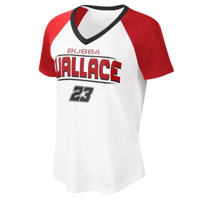 G-iii 4her By Carl Banks Women's  White, Red Bubba Wallace Overtime V-neck T-shirt In White,red