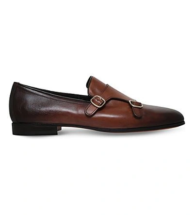 Santoni Carlos Double-strap Leather Monk Shoes In Brown