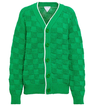 Bottega Veneta Salon 03 Intrecciato Check-knit Cardigan In Green