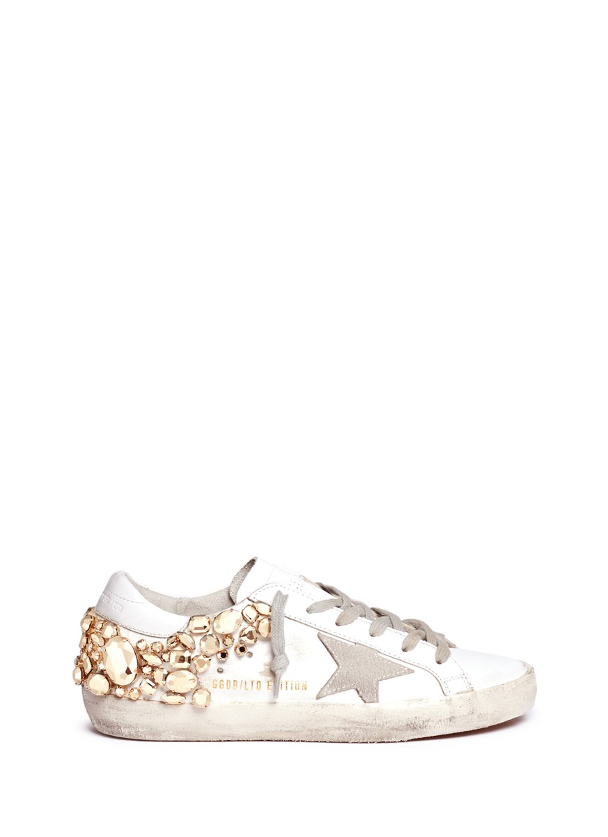 Golden Goose 'superstar' Limited Edition Metallic Crystal Distressed  Leather Sneakers | ModeSens