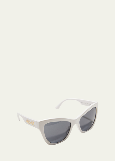 Versace Greca Logo Acetate Cat-eye Sunglasses In White