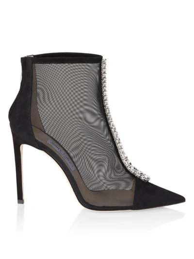 Jimmy Choo Bing 100 Crystal-embellished Suede And Mesh Heeled Boots In Black Crystal