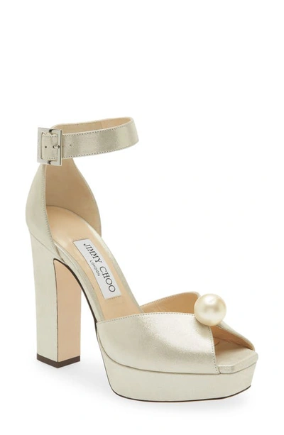 Jimmy Choo Women's Socorie Suede Embellished Platform Sandals In Champagne White
