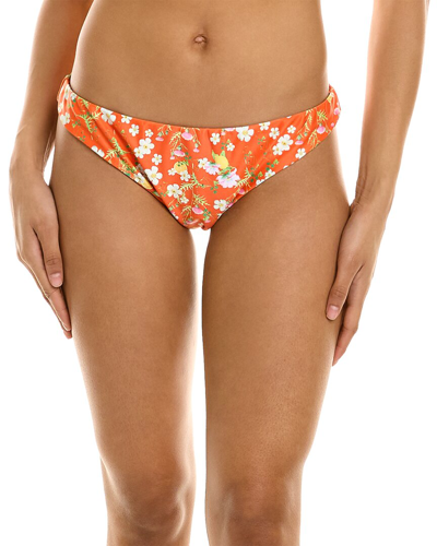 Cynthia Rowley Ruched Floral-print Bikini Briefs In Orange